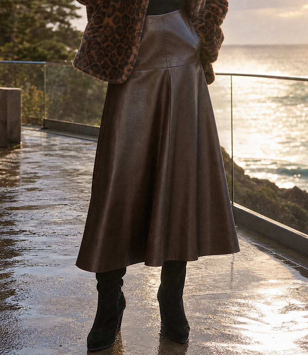 Faux Leather Midi Skirt
