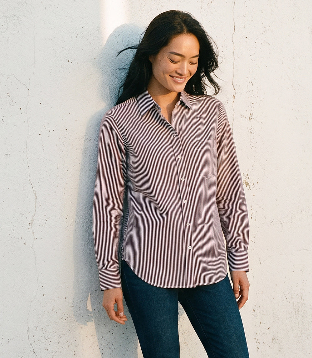 Stripe Long Sleeve Single Pocket Button-Up Shirt