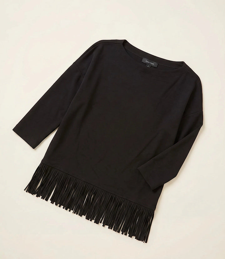 Petite Size 3/4 Sleeve Fringe Boatneck Top