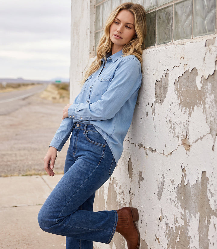 Petite Size Long Sleeve Western Denim Shirt