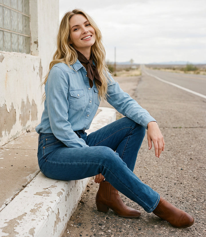 Petite Size Long Sleeve Western Denim Shirt