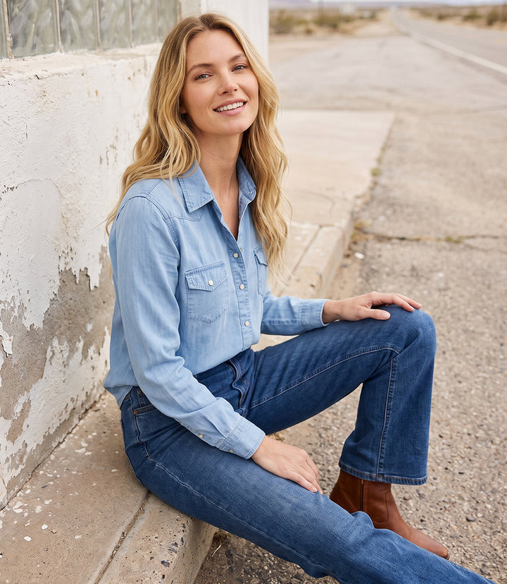 Petite Size Long Sleeve Western Denim Shirt