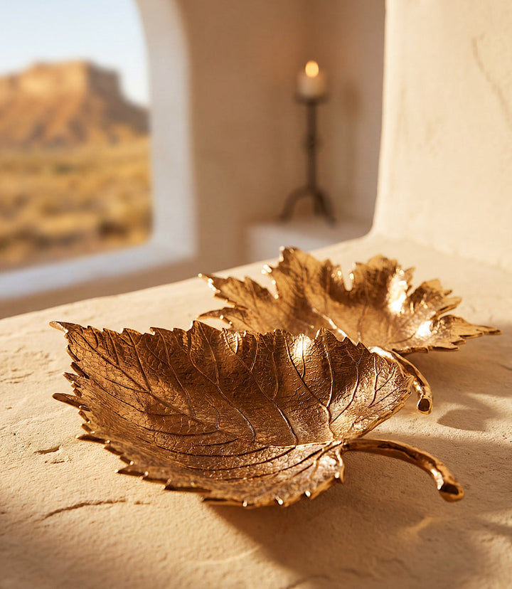 Golden Leaf Trays, Set Of 2