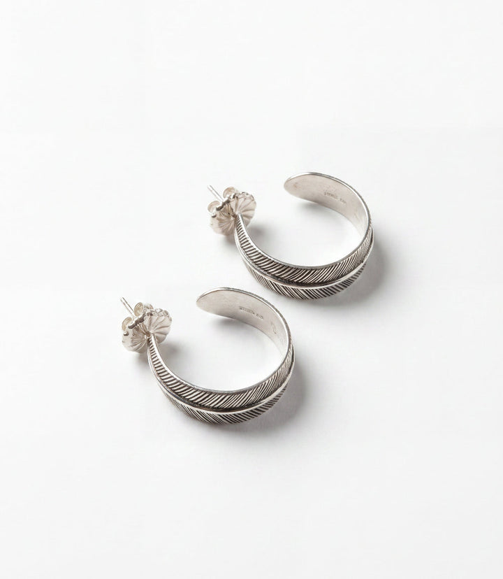 Sterling Silver Feather Hoop Earrings