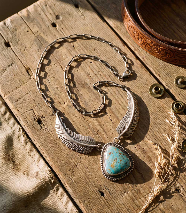 Turquoise Sterling Silver Feather Necklace