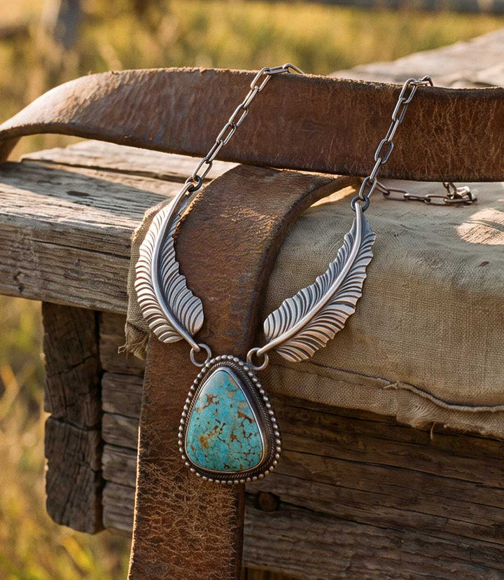Turquoise Sterling Silver Feather Necklace