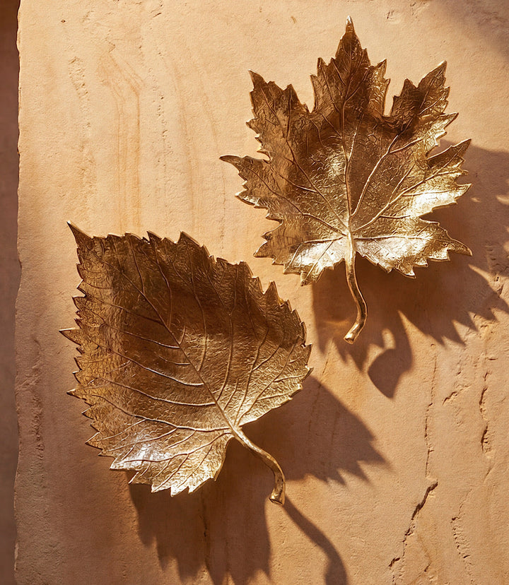 Golden Leaf Trays, Set Of 2