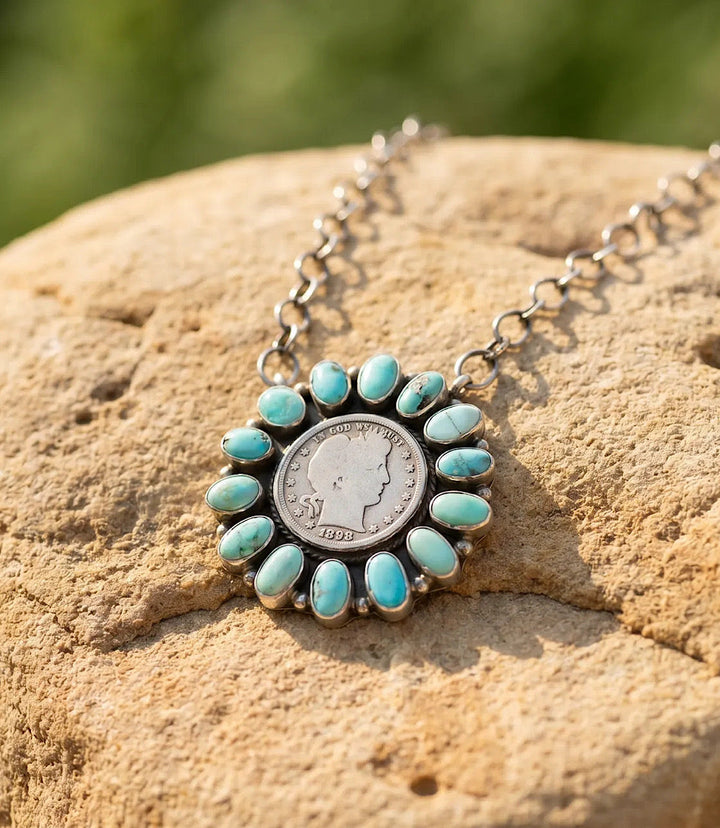 Turquoise Half Dollar Coin Pendant Necklace