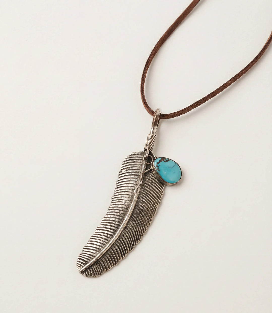 Leather Cord Feather Kingman Turquoise Necklace