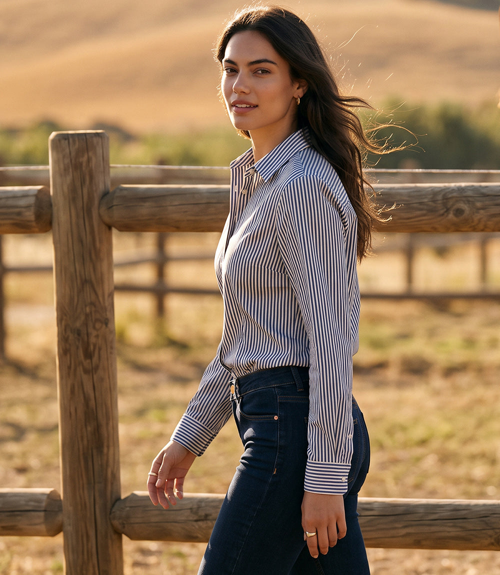 Stripe Long Sleeve Single Pocket Button-Up Shirt