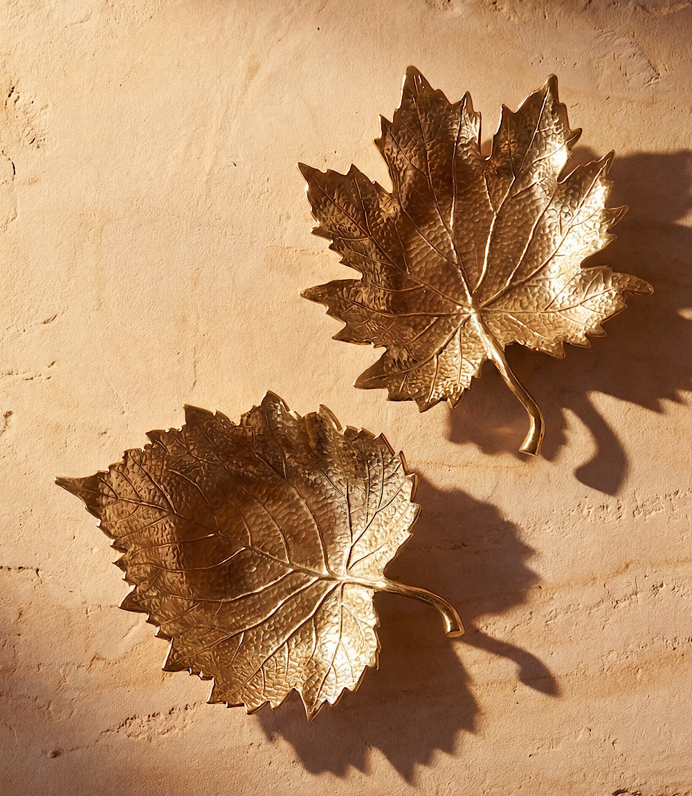 Golden Leaf Trays, Set Of 2