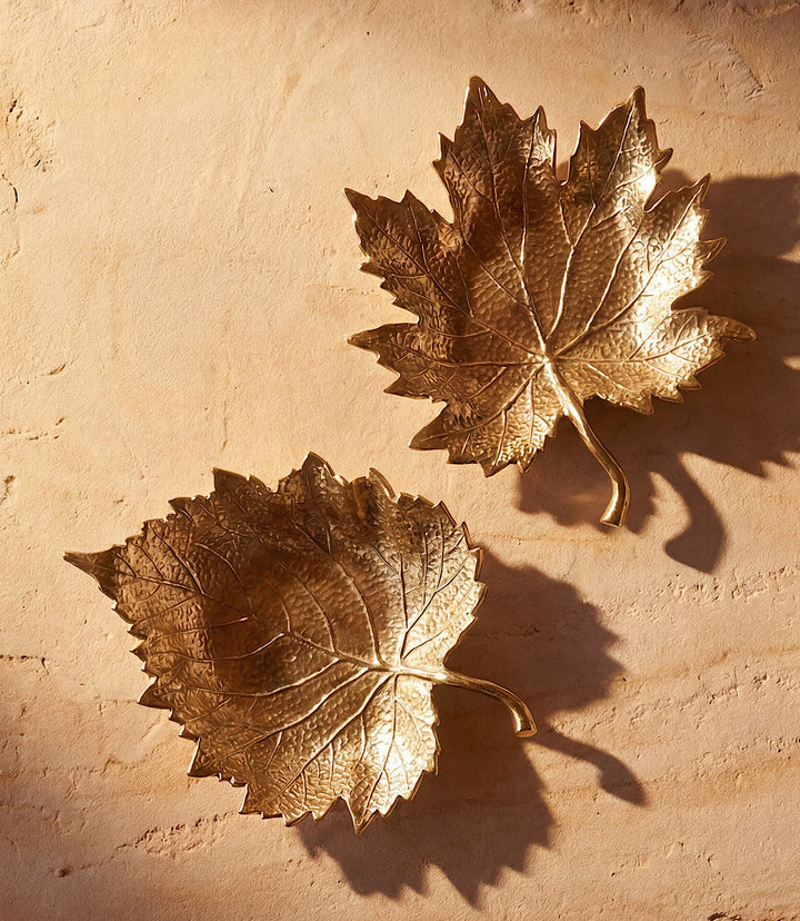 Golden Leaf Trays, Set Of 2