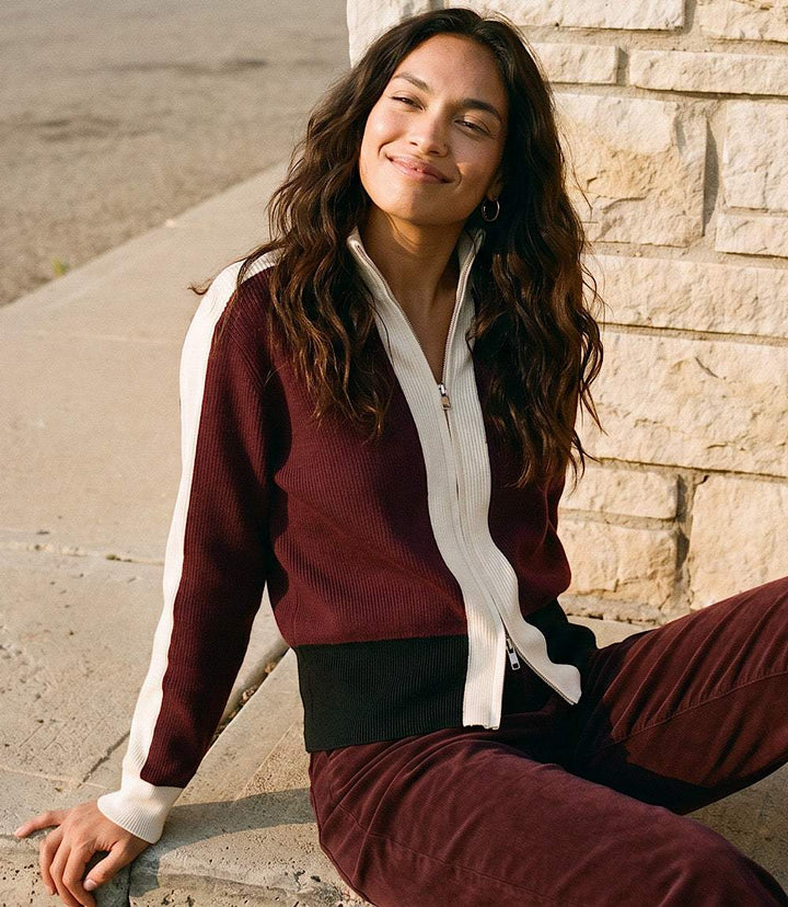 Colorblock Zip-Up Cardigan Sweater