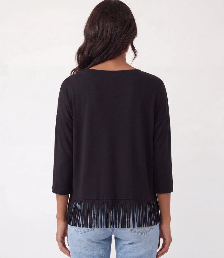 3/4 Sleeve Fringe Boatneck Top