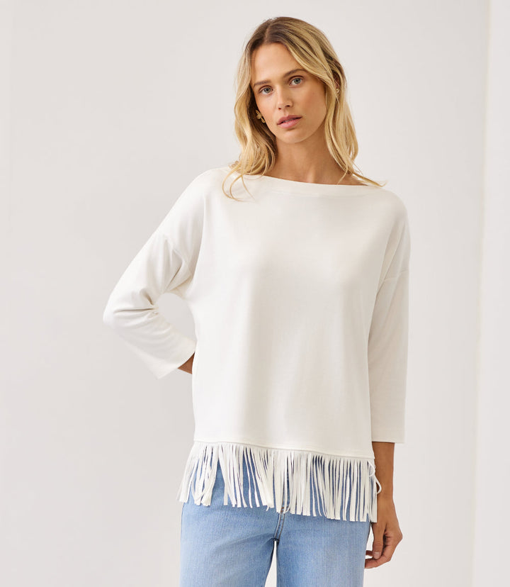 3/4 Sleeve Fringe Boatneck Top