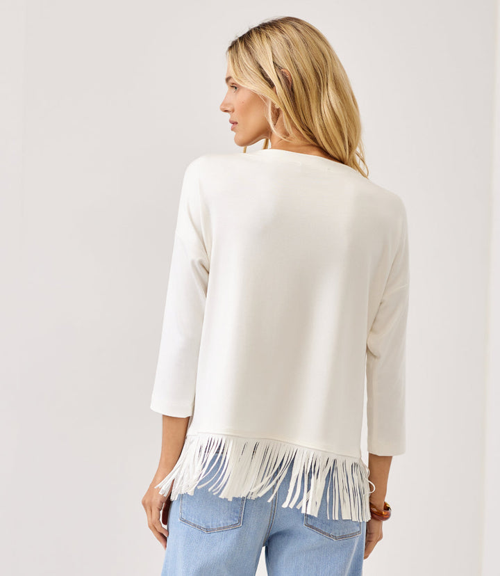 3/4 Sleeve Fringe Boatneck Top