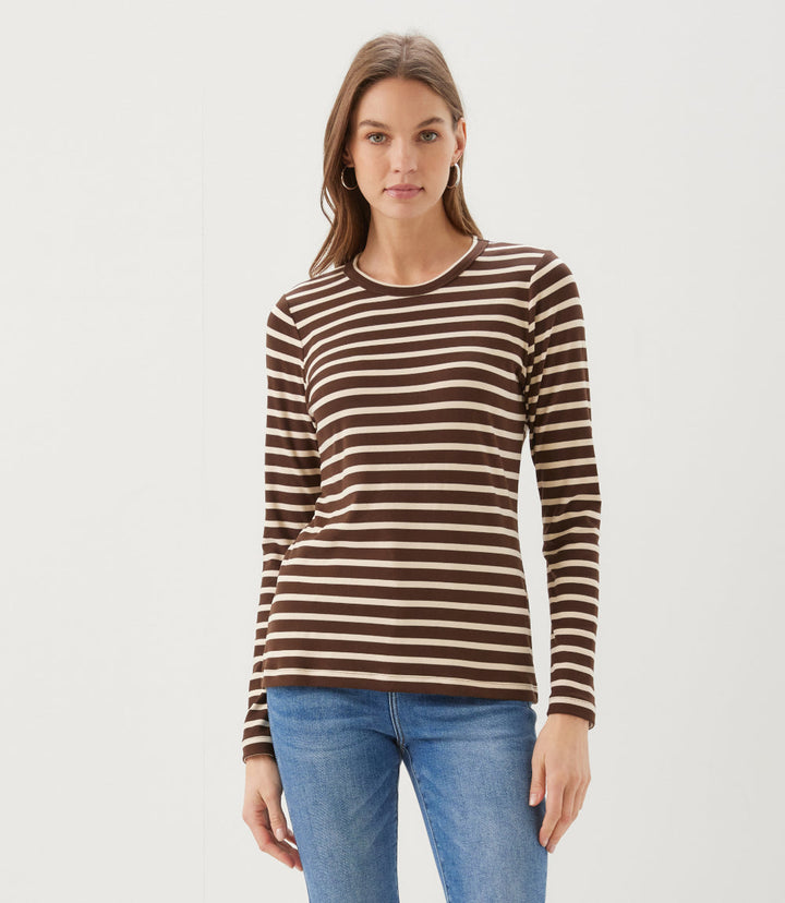 Petite Size Stripe Long Sleeve Crewneck Top