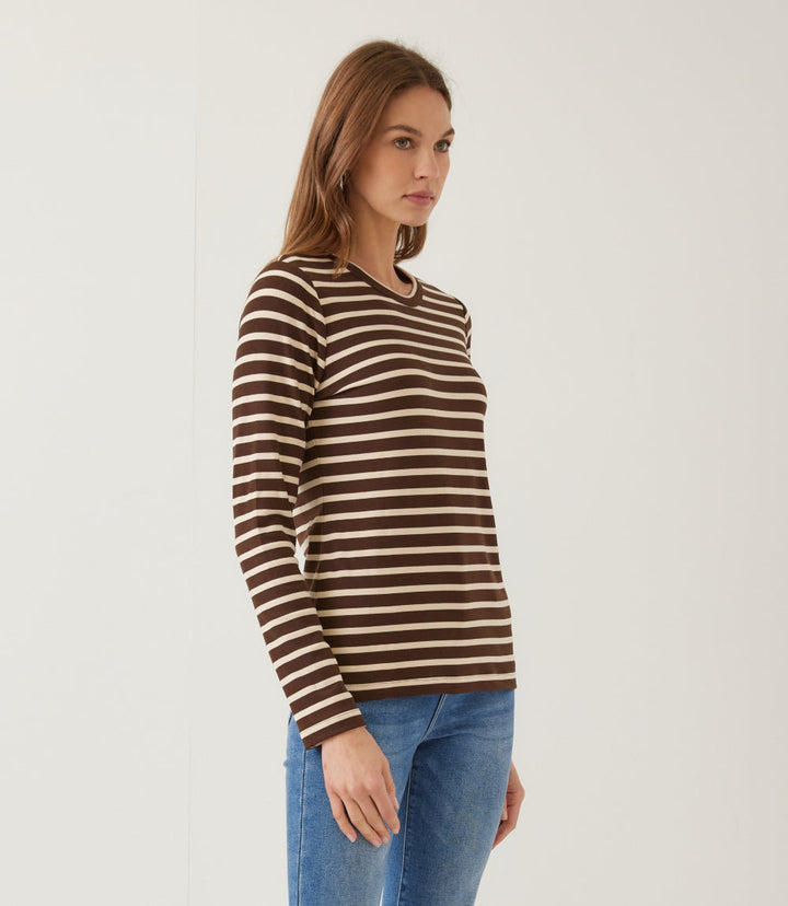 Petite Size Stripe Long Sleeve Crewneck Top