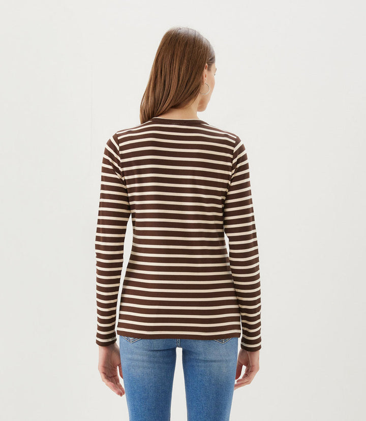Petite Size Stripe Long Sleeve Crewneck Top
