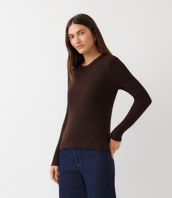 Ribbed Long Sleeve Crewneck Top