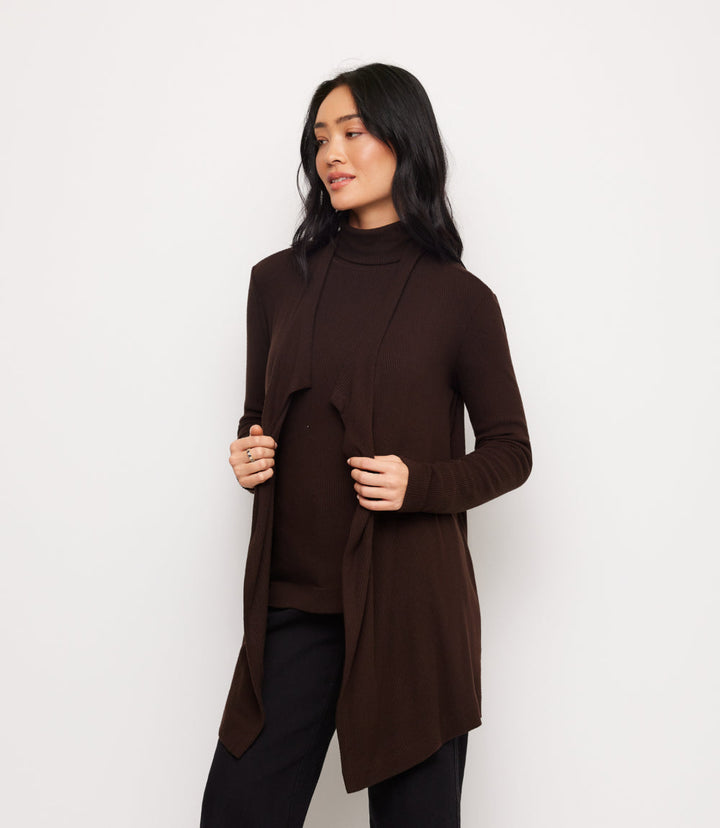 Ribbed Drape Front Cardigan