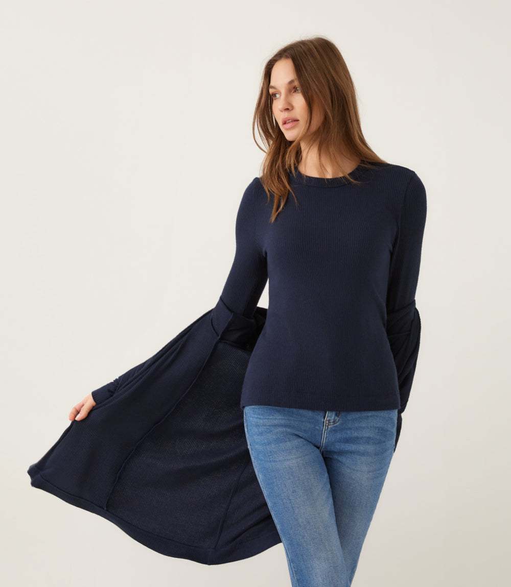 Ribbed Drape Front Cardigan