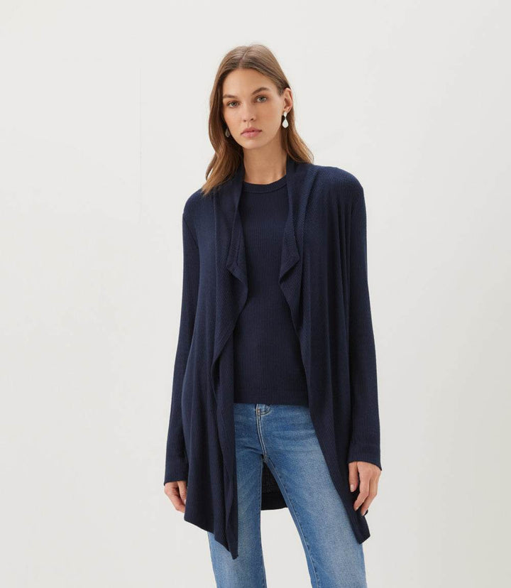 Ribbed Drape Front Cardigan