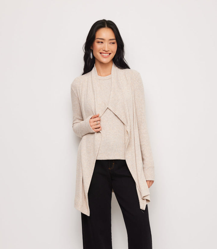 Ribbed Drape Front Cardigan