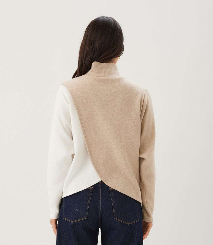 Petite Size Long Sleeve Crossover Colorblock Top