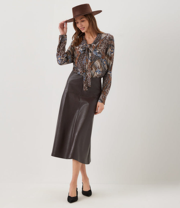 Petite Size Faux Leather Midi Skirt