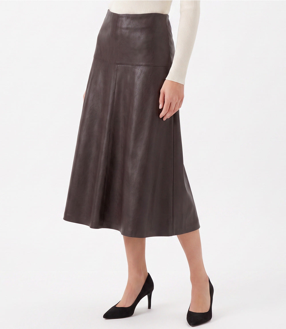Petite Size Faux Leather Midi Skirt
