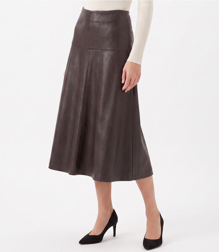 Petite Size Faux Leather Midi Skirt