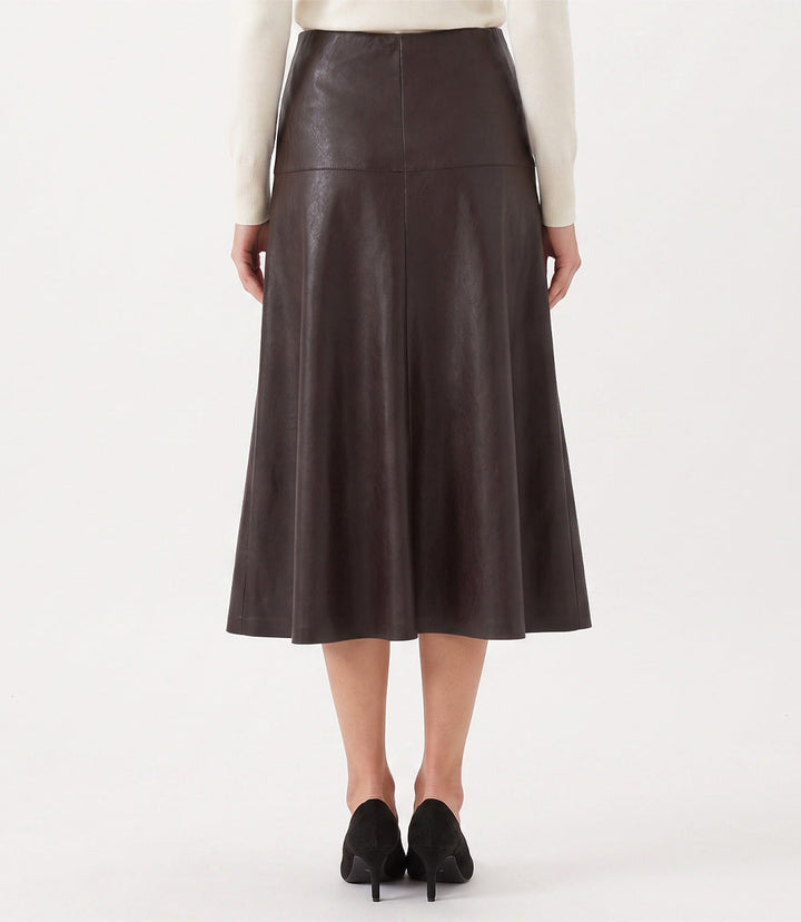 Petite Size Faux Leather Midi Skirt