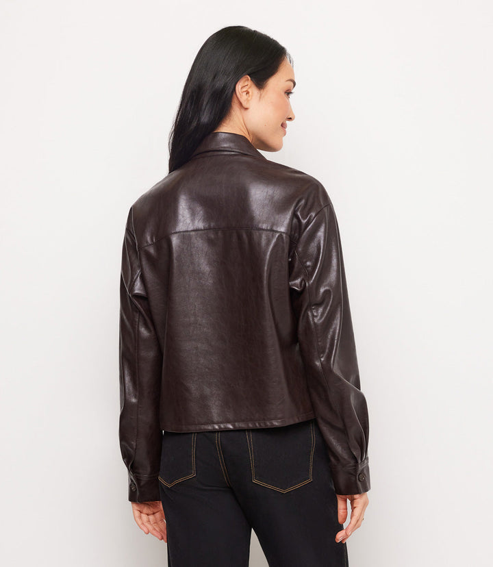 Faux Leather Long Sleeve Button-Up Shirt