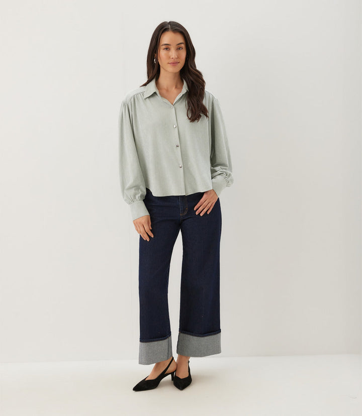 Faux Suede Embellished Dropped Shoulder Blouse