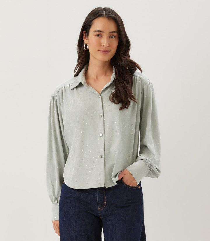 Faux Suede Embellished Dropped Shoulder Blouse