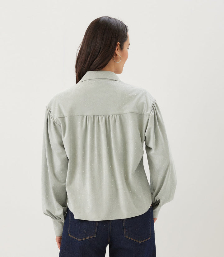 Faux Suede Embellished Dropped Shoulder Blouse