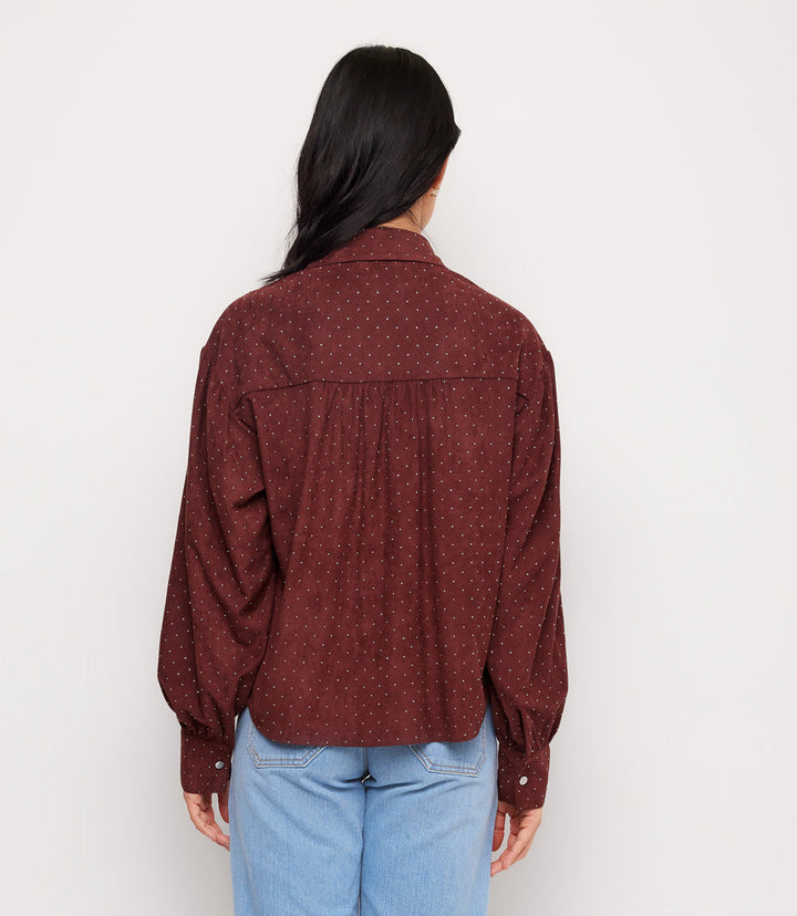 Faux Suede Embellished Dropped Shoulder Blouse