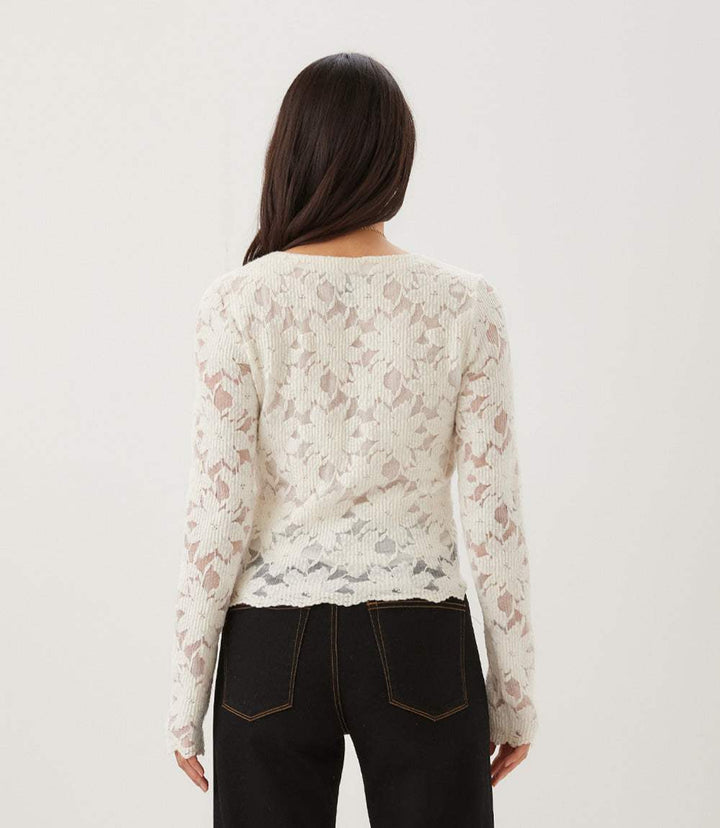 Long Sleeve Floral Burnout V-Neck Top
