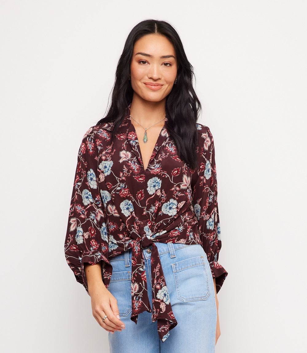 Petite Size Blouson Sleeve Tie-Front Top