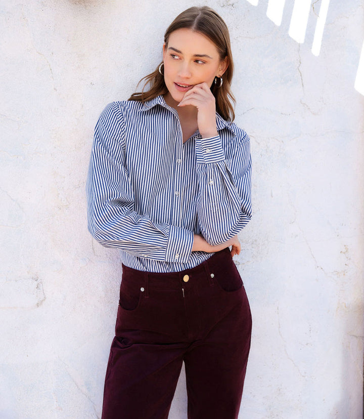 Stripe Long Sleeve Single Pocket Button-Up Shirt