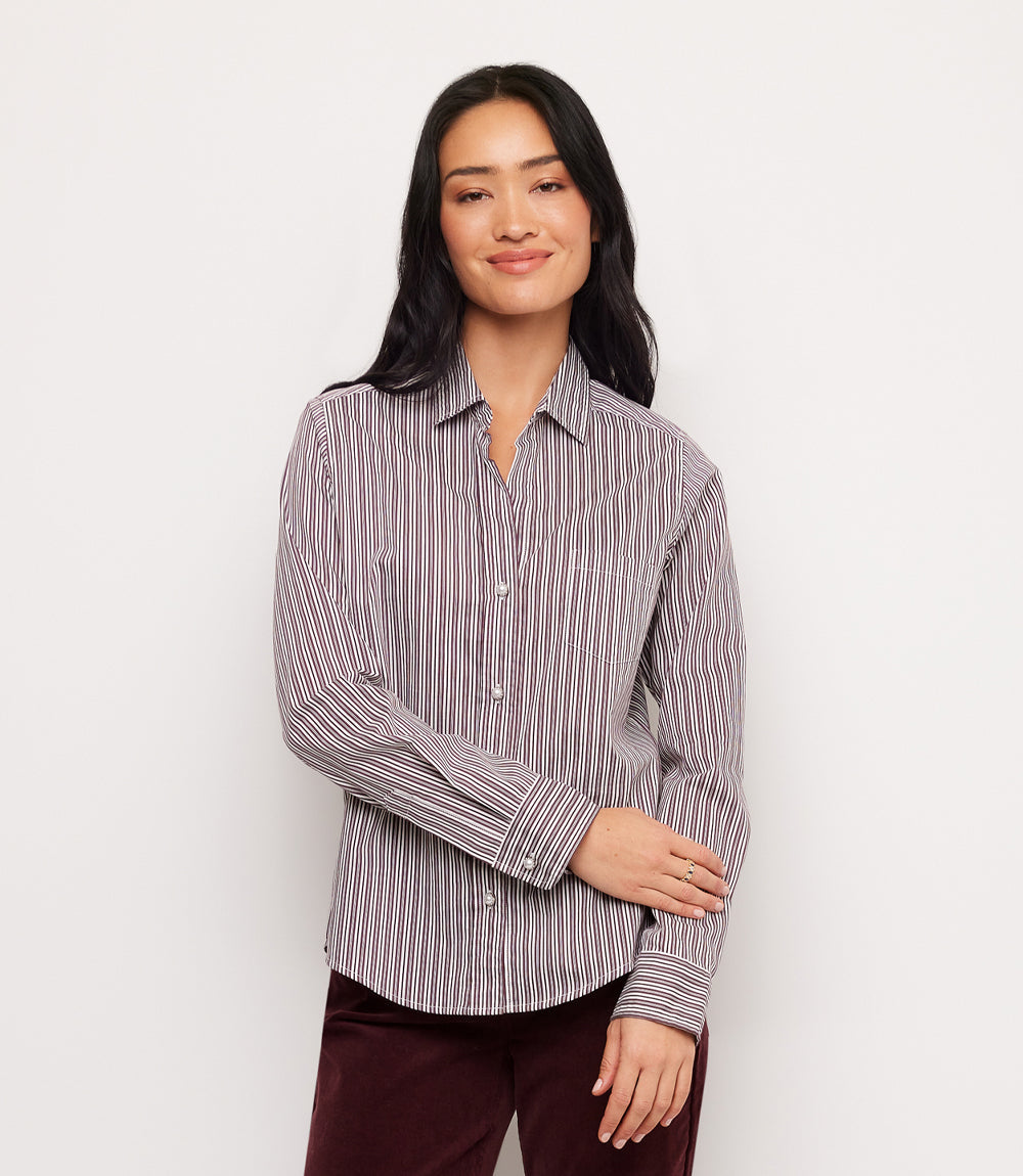 Stripe Long Sleeve Single Pocket Button-Up Shirt