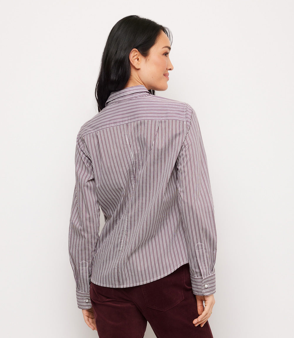 Stripe Long Sleeve Single Pocket Button-Up Shirt