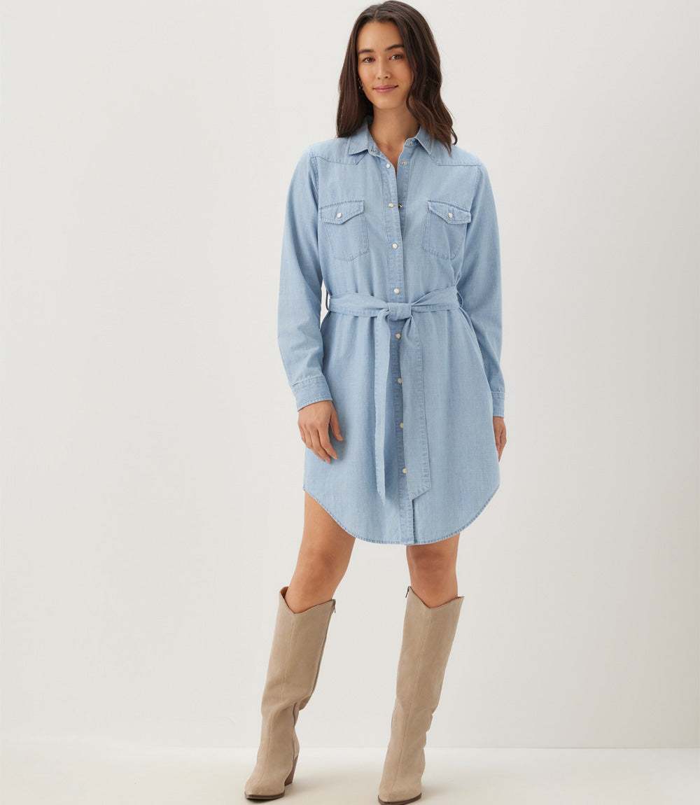 Western Belted Denim Shirtdress