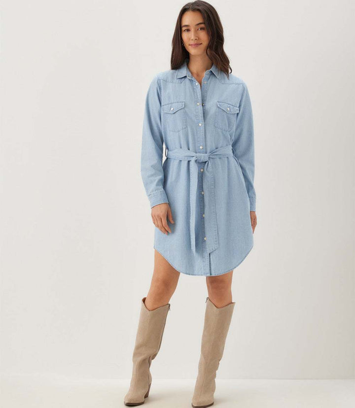 Western Belted Denim Shirtdress