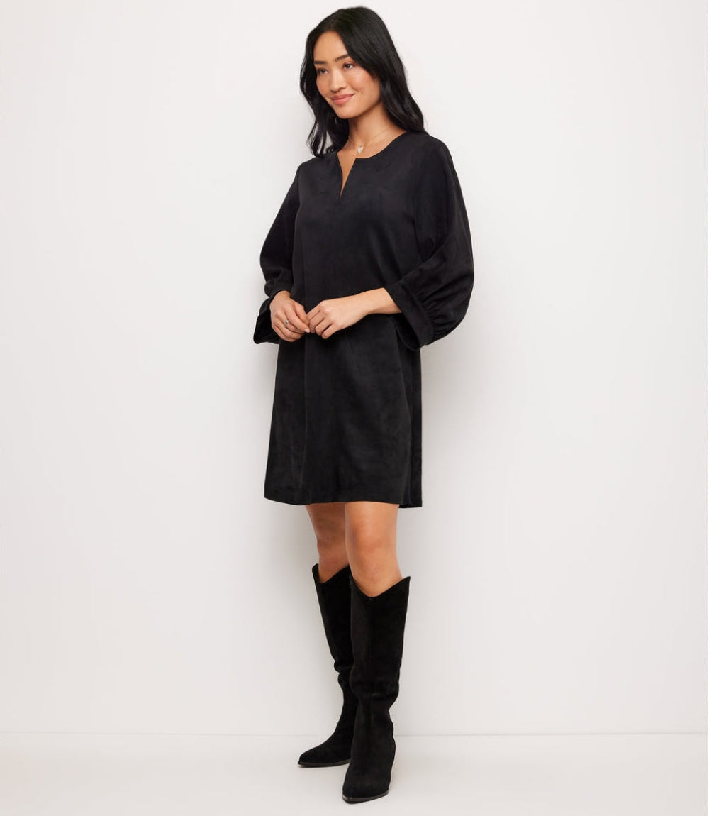 Faux Suede Puff Sleeve Dress