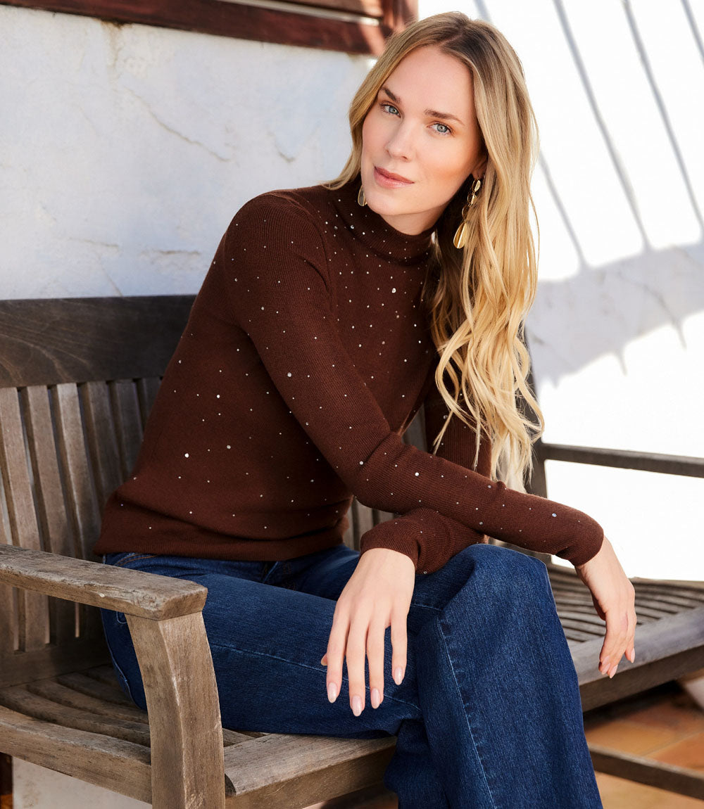Rhinestone Mock Neck Sweater