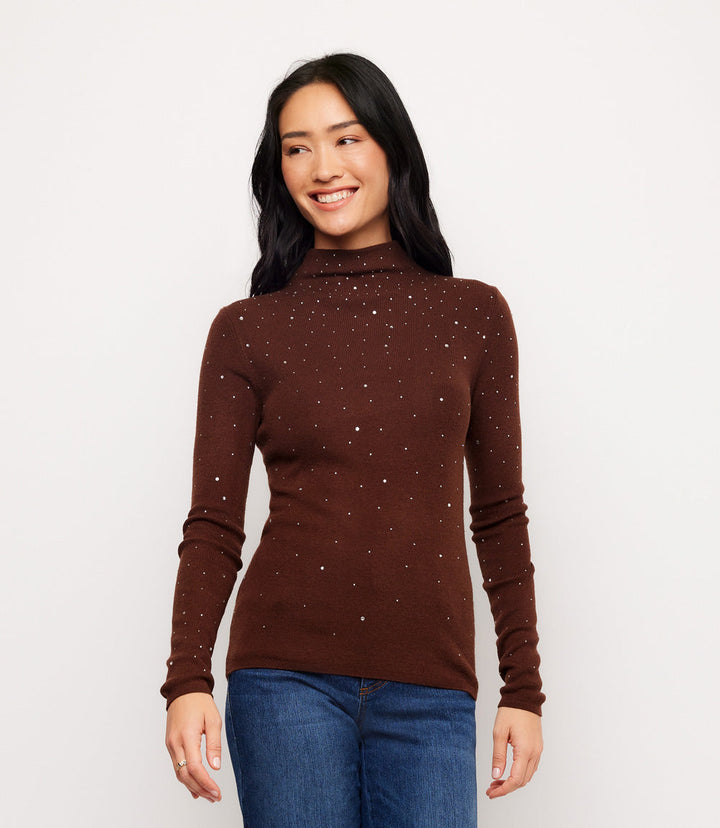 Rhinestone Mock Neck Sweater