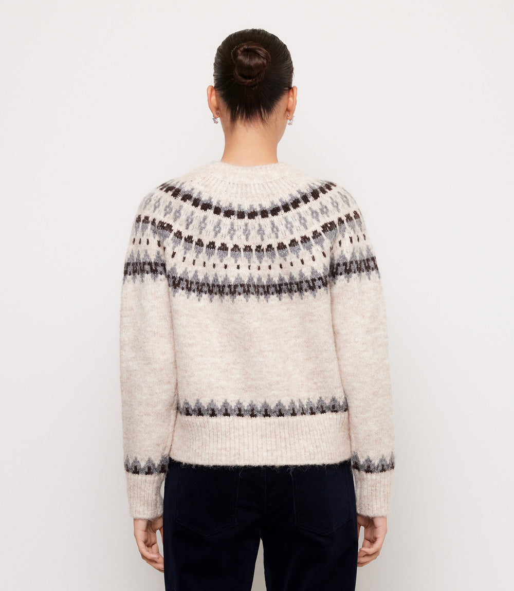 Petite Size Jacquard Crewneck Cardigan Sweater