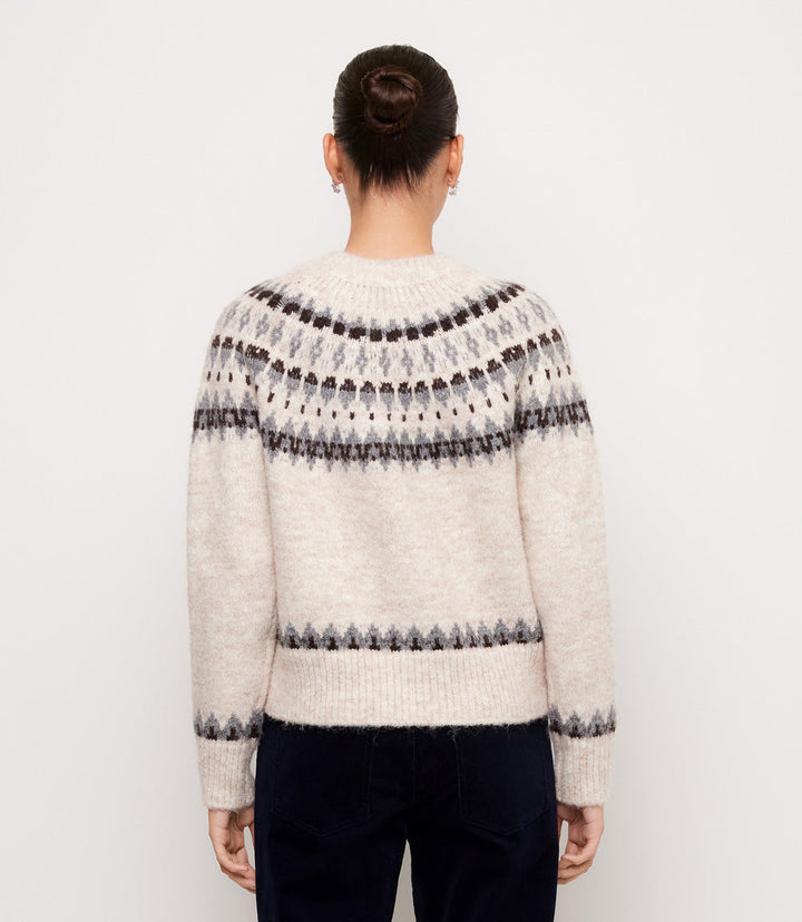 Petite Size Jacquard Crewneck Cardigan Sweater